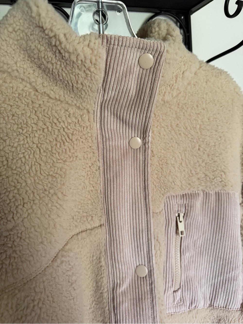 Love Tree Beige Teddy Sherpa Jacket with Corduroy Trim - Picture 4 of 10